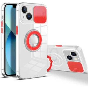 Apple iPhone 13 Mini 5.4inç Kılıf Sürgülü Kamera Lens Korumalı Yüzük Standlı Silikon Kılı
