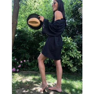Siyah Basic Oversize Baskısız Dokuma Kadın Erkek Kimono