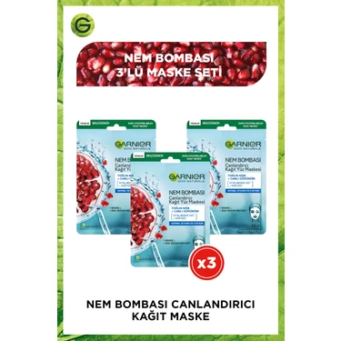 Garnier 3'lü Nem Bombası Canlandırıcı Kağıt Yüz Maskesi