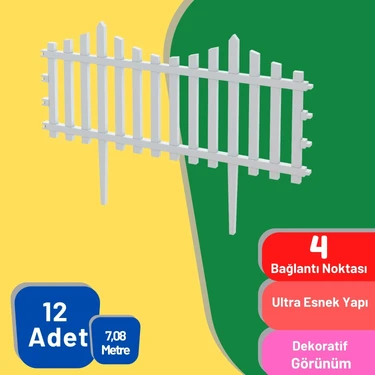 Armarks 12 Adet 7,08 Metre Plastik Bahçe Çiti, Plastik Dekoratif Bahçe Çiti, 59 cm Bahçe Çiti,