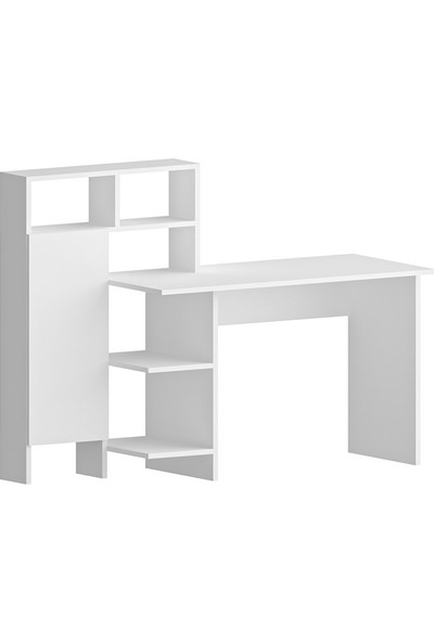 Arnetti Buğra Çalışma Masası Beyaz 111,8X119,7X60 Raflı ve Dolaplı Özel Tasarım Kolay Kurulum