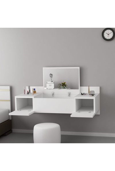 Arnetti Zakkum Makyaj Masası Beyaz 33X100X39,1 Raflı Dekoratif Tasarım Kolay Kurulum