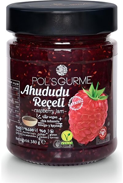 Pol's Gurme Şeker İlavesiz Ahududu Reçeli - Chia Tohumlu %65 Meyve Oranlı 380 gr