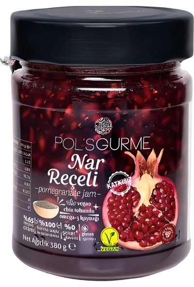 Pol's Gurme Şeker İlavesiz Nar Reçeli - Chia Tohumlu %65 Meyve Oranlı 380 gr