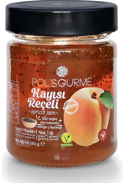 Pol's Gurme Şeker İlavesiz Kayısı Reçeli - Chia Tohumlu %65 Meyve Oranlı 380 gr