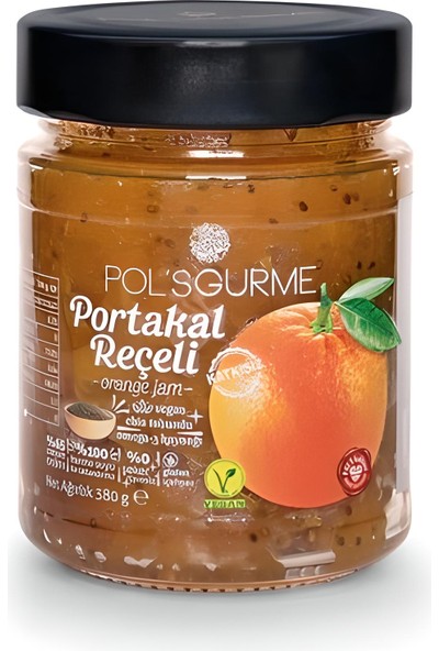 Pol's Gurme Şeker İlavesiz Portakal Reçeli - Chia Tohumlu %65 Meyve Oranlı 380 gr