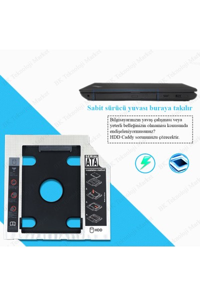 BK Teknoloji 9.5mm Sata 3.0 2.5 Inch Notebook HDD SSD Caddy Kızak Kutu
