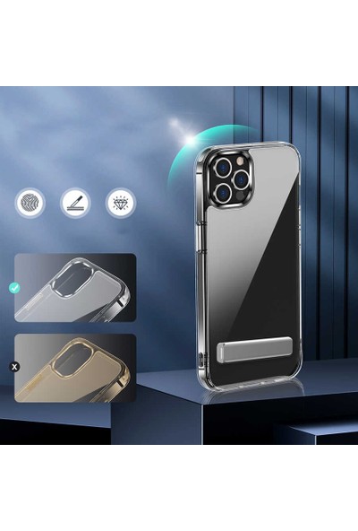 Eiroo With Stand iPhone 14 Pro Max Standlı Şeffaf Silikon Kılıf