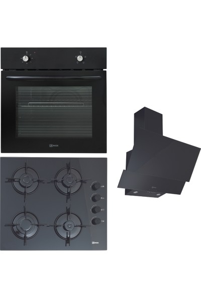 Ukinox Siyah Cam Ankastre Set Enzo - Carlo - Lento 60 cm Davlumbaz