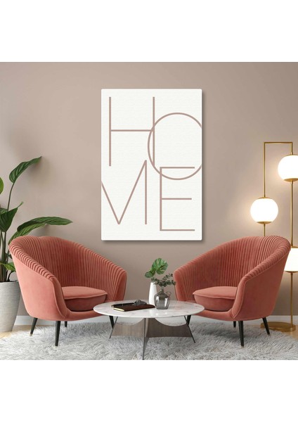 Home Yazısı Ev Tipografik Modern Bej Beyaz Fon Minimal Kanvas Tablo