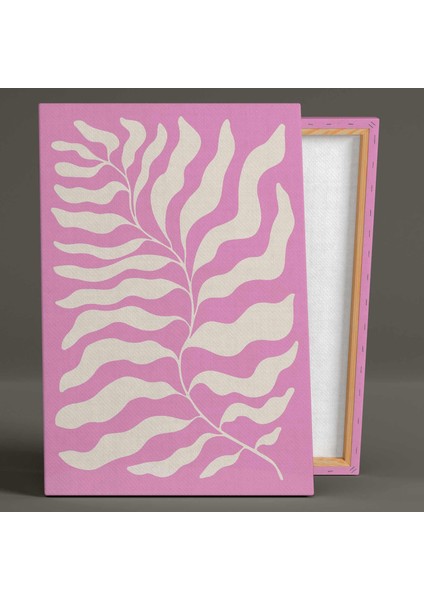 Pembe Fon Üzerine Bej Büyük Yaprak Ilüstrasyonu Minimal Boho Kanvas Tablo