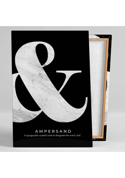 Ile Işareti Mermer Desen Siyah Fon Ampersand Tipografik Minimal Iskandinav Tarzı Kanvas Tablo fiyatları