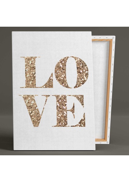 Love Altın Sarısı Simli Aşk Yazısı Kanvas Tablo