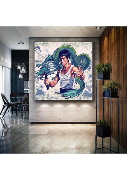 Uzak Doğu Dövüş Sanatları Ustası Bruce Lee ve Ejderha Kanvas Tablo