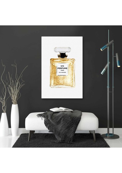 No 5 Parfum Altın Sarısı Simli Kanvas Tablo