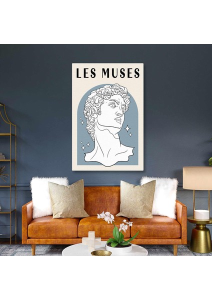 Les Muses Kirişli Mavi Davud Heykeli Minimal Kanvas Tablo
