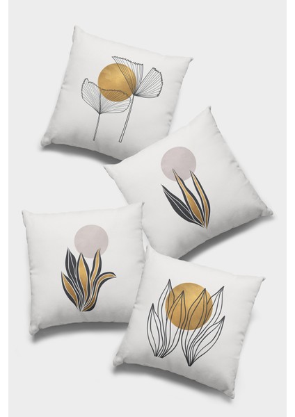 Çift Taraflı 4'lü Kırlent Kılıfı 43X43 Cm Gizli Fermuar Tay Tüyü Dokuma Premium Kumaş 4KR018