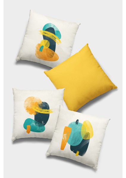 Çift Taraflı 4'lü Kırlent Kılıfı 43X43 Cm Gizli Fermuar Tay Tüyü Premium Dokuma Kumaş 4KR046