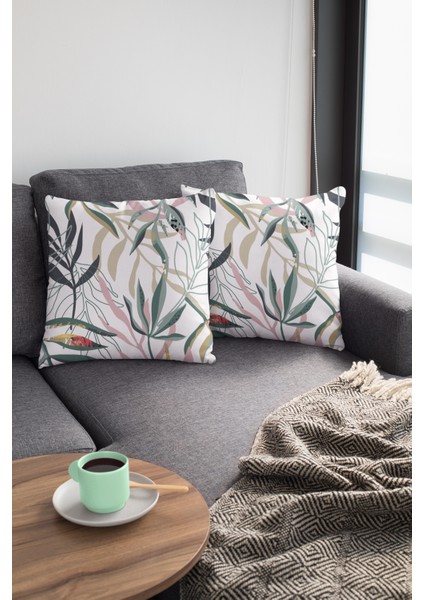 Premium Tay Tüyü Dokuma Kumaş Çift Taraflı Yapraklı Kırlent Yastık Kılıfı 43X43 Cm KRL083 modelleri
