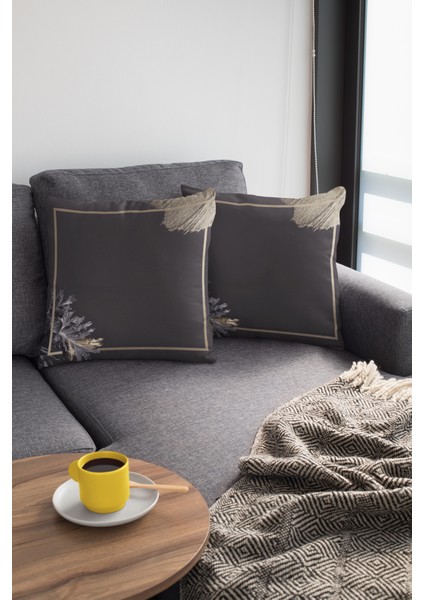 Premium Tay Tüyü Dokuma Kumaş Çift Taraflı Yapraklı Kırlent Yastık Kılıfı 43X43 Cm KRL361 modelleri