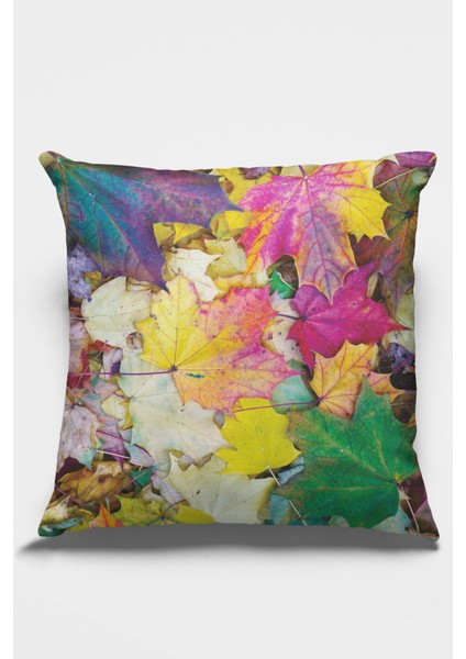 Premium Tay Tüyü Dokuma Kumaş Çift Taraflı Yapraklı Kırlent Yastık Kılıfı 43X43 Cm KRL028