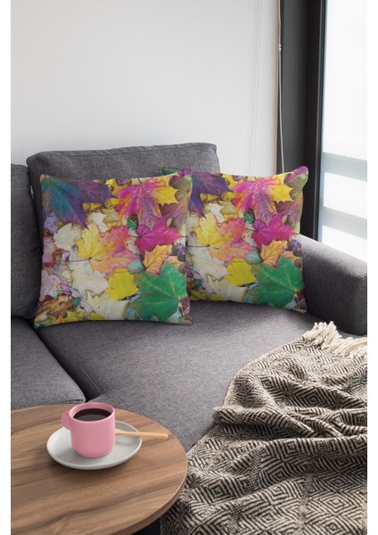 Premium Tay Tüyü Dokuma Kumaş Çift Taraflı Yapraklı Kırlent Yastık Kılıfı 43X43 Cm KRL028