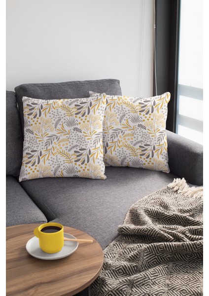 Premium Tay Tüyü Dokuma Kumaş Çift Taraflı Yapraklı Kırlent Yastık Kılıfı 43X43 Cm KRL052