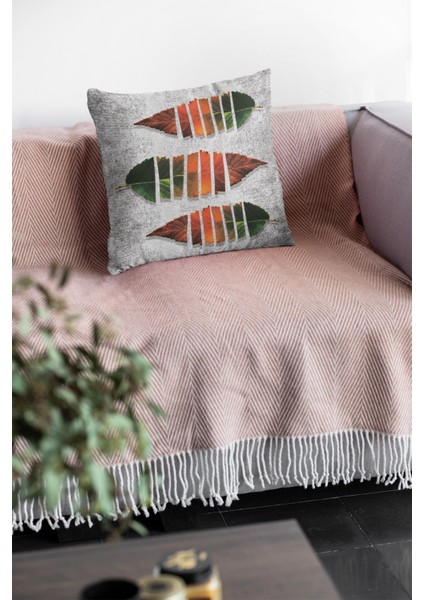 Premium Yapraklı Tay Tüyü Çift Taraflı Kırlent Yastık Kılıfı Dokuma Kumaş 43X43 Cm KRL098 fırsatları