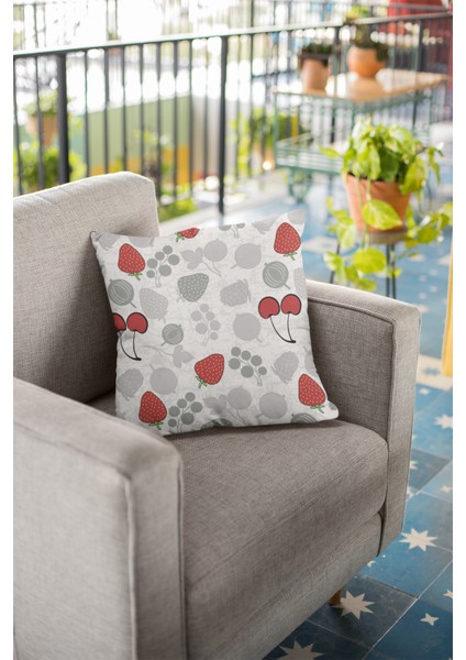 Premium Tay Tüyü Çift Taraflı Çilekli Kırlent Yastık Kılıfı Dokuma Leke Tutmaz Kumaş 43X43 Cm KRL228 fiyatları