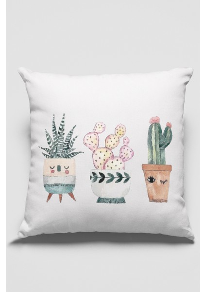 Premium Tay Tüyü Dokuma Leke Tutmaz Kumaş Çift Taraflı Kırlent Yastık Kılıfı Kaktüs 43X43 Cm KRL034