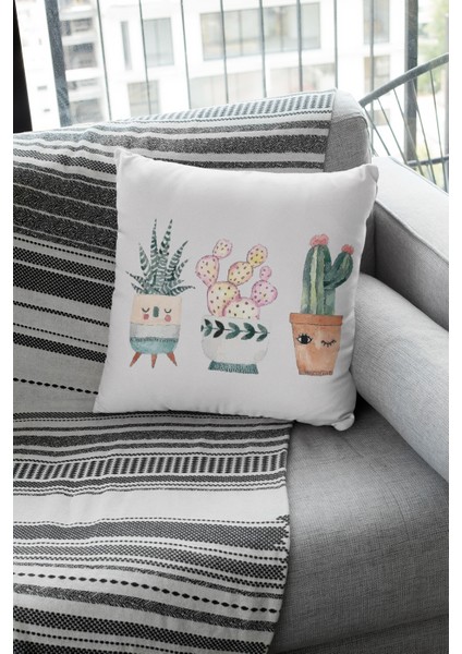 Premium Tay Tüyü Dokuma Leke Tutmaz Kumaş Çift Taraflı Kırlent Yastık Kılıfı Kaktüs 43X43 Cm KRL034 fiyatları