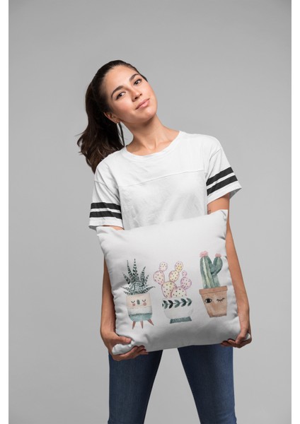Premium Tay Tüyü Dokuma Leke Tutmaz Kumaş Çift Taraflı Kırlent Yastık Kılıfı Kaktüs 43X43 Cm KRL034 fırsatları
