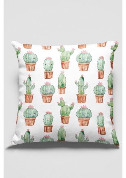 Tay Tüyü Dokuma Premium Leke Tutmaz Kumaş Çift Taraflı Kırlent Yastık Kılıfı Kaktüs 43X43 Cm KRL057