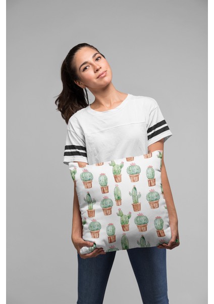 Tay Tüyü Dokuma Premium Leke Tutmaz Kumaş Çift Taraflı Kırlent Yastık Kılıfı Kaktüs 43X43 Cm KRL057 fırsatları