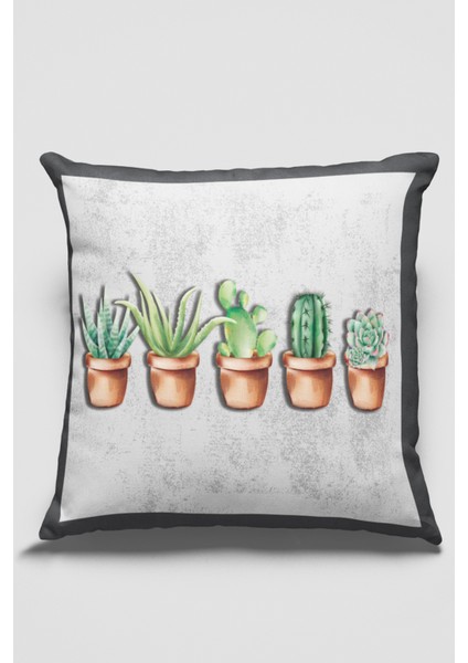 Çift Taraflı Kırlent Yastık Kılıfı Premium Tay Tüyü Dokuma Leke Tutmaz Kumaş Kaktüs 43X43 Cm KRL335