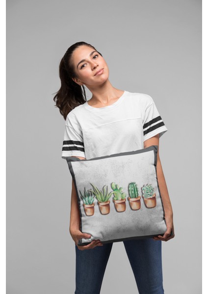 Çift Taraflı Kırlent Yastık Kılıfı Premium Tay Tüyü Dokuma Leke Tutmaz Kumaş Kaktüs 43X43 Cm KRL335 fırsatları