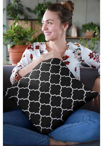 Premium Tay Tüyü Dokuma Kumaş Çift Taraflı Fas Desen Kırlent Yastık Kılıfı 43X43 Cm KRL121