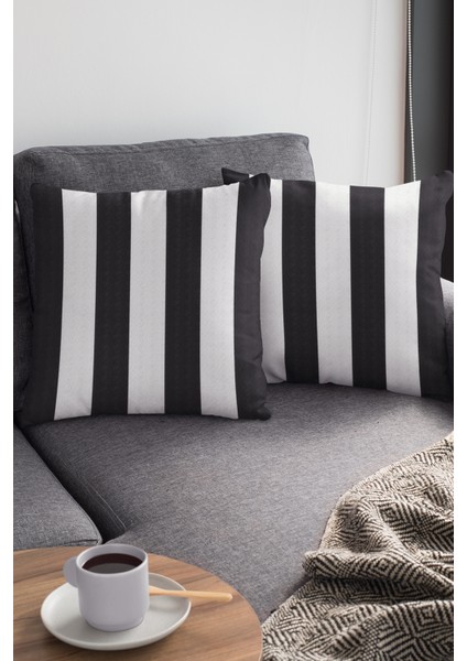 Dokuma Premium Tay Tüyü Kumaş Çift Taraflı Çizgili Kırlent Yastık Kılıfı 43X43 Cm KRL151