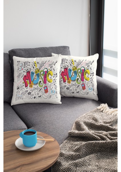 Premium Tay Tüyü Dokuma Kumaş Çift Taraflı Music Kırlent Yastık Kılıfı 43X43 Cm KRL030 modelleri
