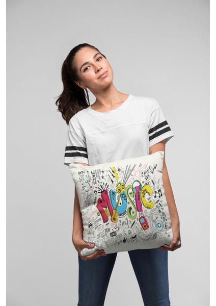 Premium Tay Tüyü Dokuma Kumaş Çift Taraflı Music Kırlent Yastık Kılıfı 43X43 Cm KRL030 fırsatları