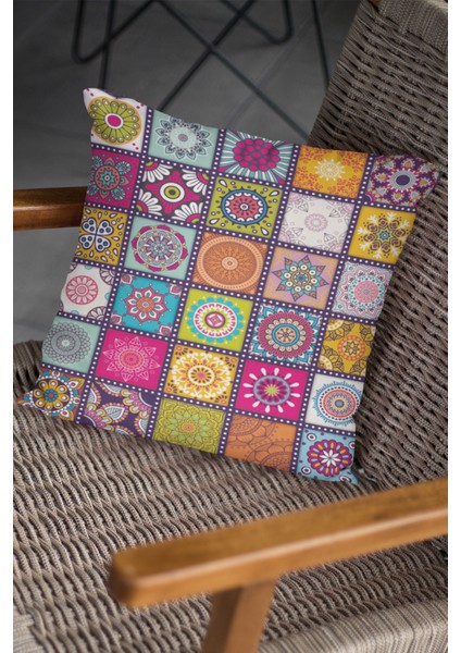 Dokuma Premium Tay Tüyü Kumaş Çift Taraflı Çini Desenli Kırlent Yastık Kılıfı 43X43 Cm KRL109