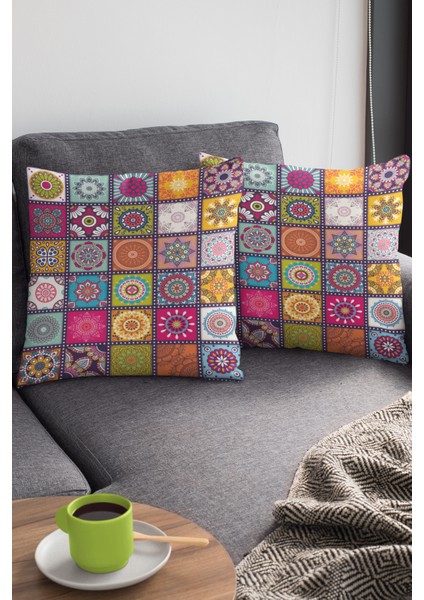 Dokuma Premium Tay Tüyü Kumaş Çift Taraflı Çini Desenli Kırlent Yastık Kılıfı 43X43 Cm KRL109 modelleri