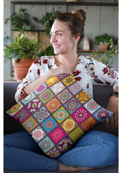 Dokuma Premium Tay Tüyü Kumaş Çift Taraflı Çini Desenli Kırlent Yastık Kılıfı 43X43 Cm KRL109 fırsatları