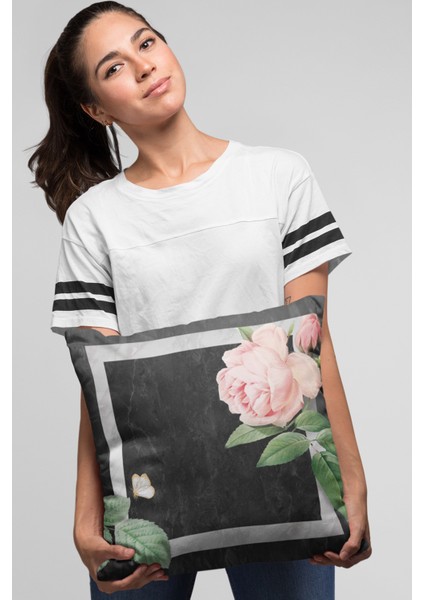 Premium Tay Tüyü Dokuma Kumaş Çiçekli Çift Taraflı Kırlent Yastık Kılıfı 43X43 Cm KRL095