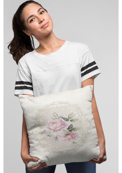 Çift Taraflı Kırlent Yastık Kılıfı Çiçekli Dokuma Premium Tay Tüyü Kumaş 43X43 Cm KRL314