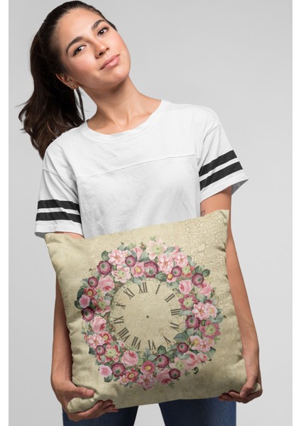 Çiçekli Kırlent Yastık Kılıfı Premium Tay Tüyü Dokuma Kumaş Çift Taraflı 43X43 Cm KRL340