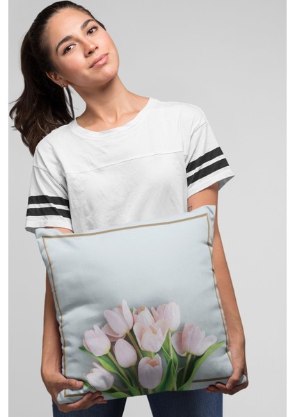 Tay Tüyü Dokuma Premium Kumaş Çift Taraflı Kırlent Yastık Kılıfı Çiçekli 43X43 Cm KRL441