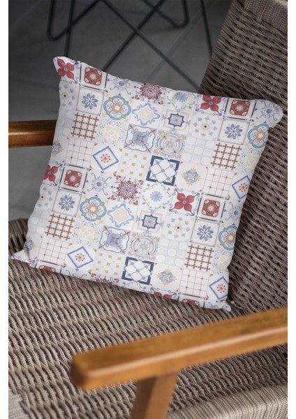 Çini Desenli Tay Tüyü Dokuma Premium Kumaş Çift Taraflı Kırlent Yastık Kılıfı 43X43 Cm KRL093