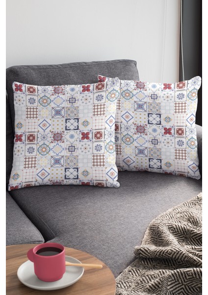 Çini Desenli Tay Tüyü Dokuma Premium Kumaş Çift Taraflı Kırlent Yastık Kılıfı 43X43 Cm KRL093 modelleri