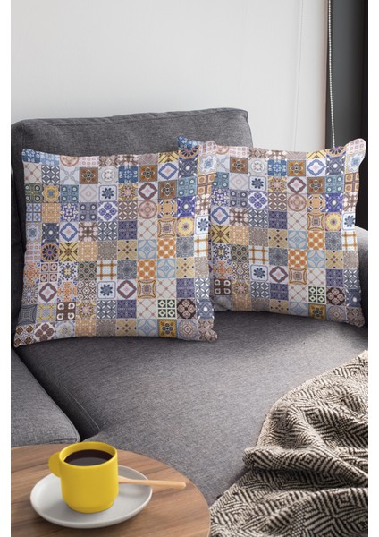 Premium Tay Tüyü Çift Taraflı Kırlent Yastık Kılıfı Dokuma Çini Desenli Kumaş 43X43 Cm KRL198 modelleri